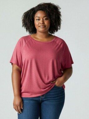 Bobeau Top Size 1X Dolman Sleeve Cropped Marsala Soft Casual Tee